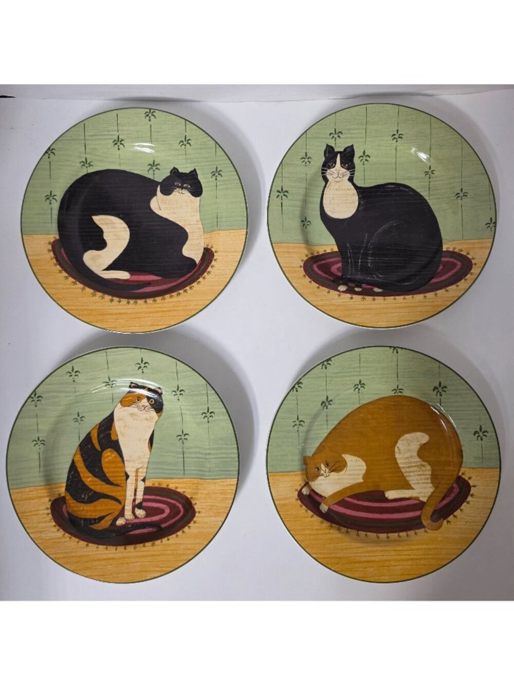 Warren Kimble Cat Collection Sakura Oneida Stoneware 8" Plates Set of 4